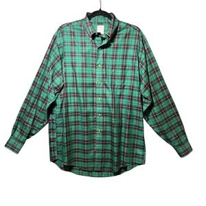 Brooks Brothers Mens Green Plaid Non-Iron Supima Cotton Polo Shirt M Long Sleeve